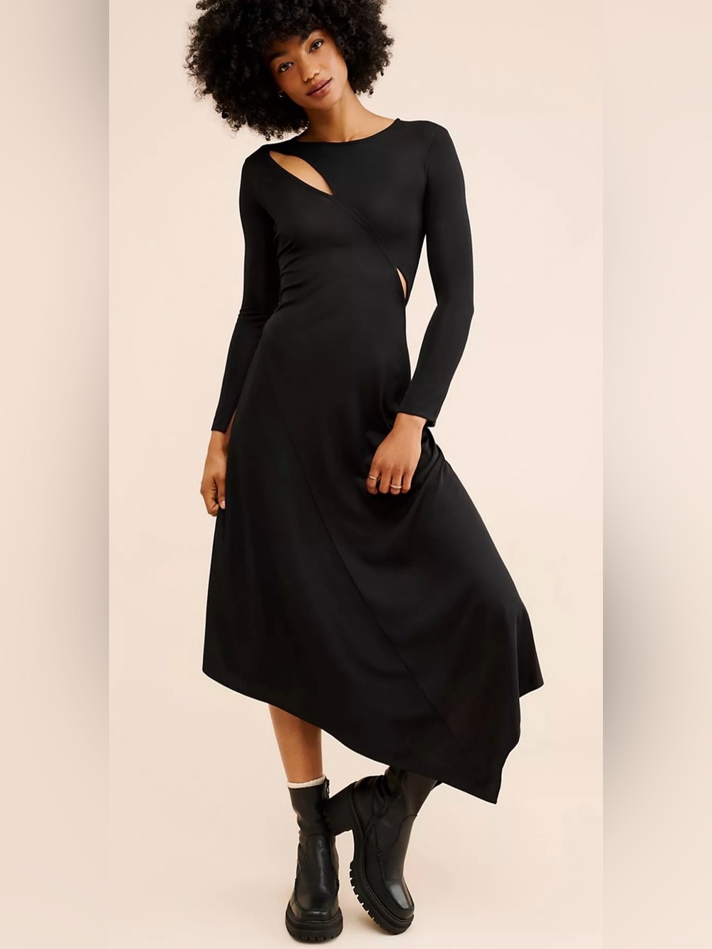 LAAGAM Winona Black Asymmetrical Cutout Stretch Maxi Dress XS